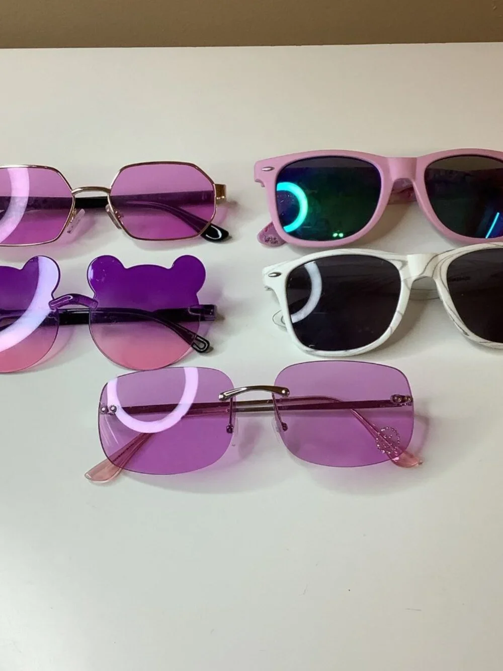 Girls Sunglasses Bundle Of 5pairs Pink, Purple And White, Cute Lot. Used